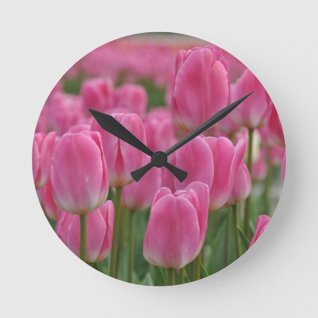 Horloge Ronde Tulipes à ressort rose (Recto)