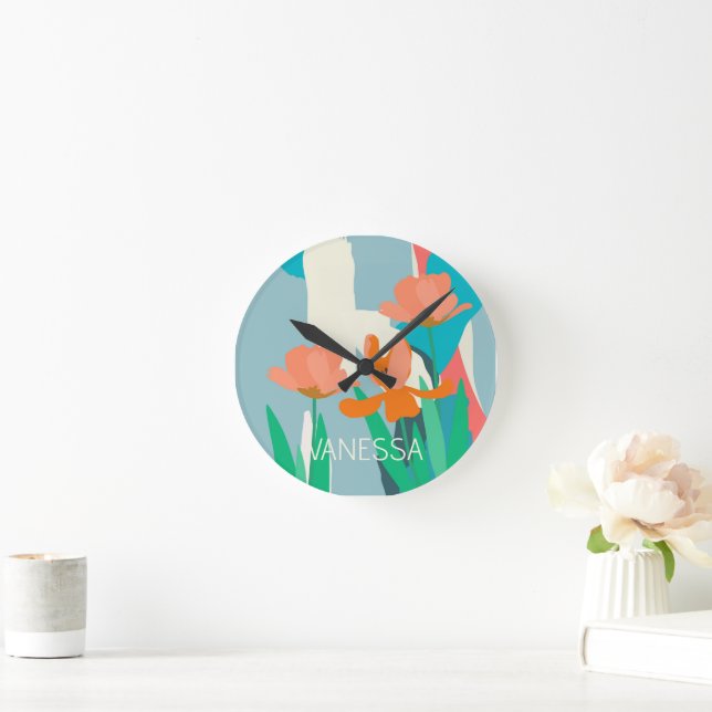 Horloge Ronde Tulipes d'abricot Blocs de couleurs modernes artis (Maison)