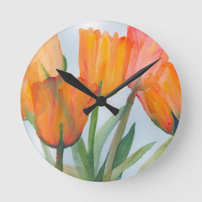 Horloge Ronde Tulipes d'agrumes orange (Recto)