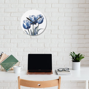 Horloge Ronde Tulipes en bleu Delft