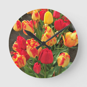 Horloge Ronde Tulipes jaunes et rouges