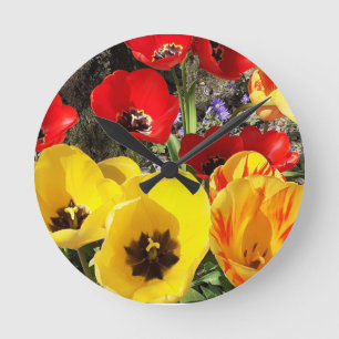 Horloge Ronde Tulipes jaunes et rouges