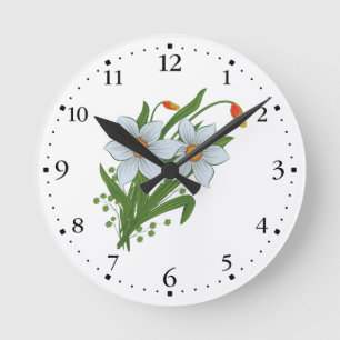 Horloge Ronde Tulips and Daffodils Flowers Clockface 1 Black