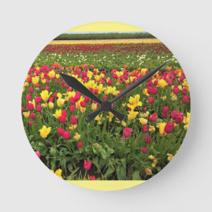 Horloge Ronde Tulips de Pink & Yellow, Oregon