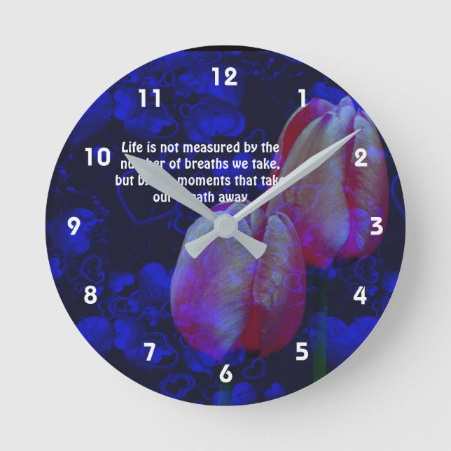 Horloge Ronde Tulips Hearts Life Attitude Taux d'inspiration (Recto)