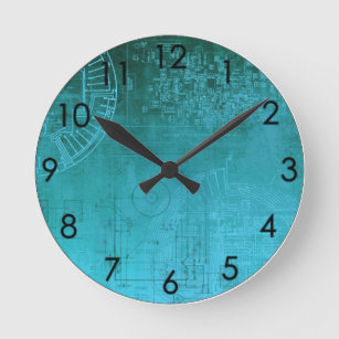 Horloge Ronde Turquoise Aqua Circuit Board ordinateur geek nerd