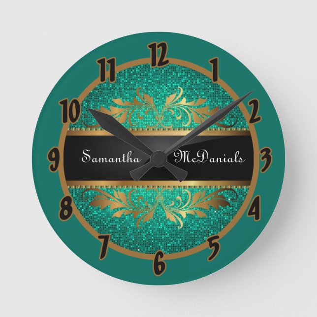 Horloge Ronde Turquoise Aqua Parties scintillant Sequin Disco Ho (Recto)