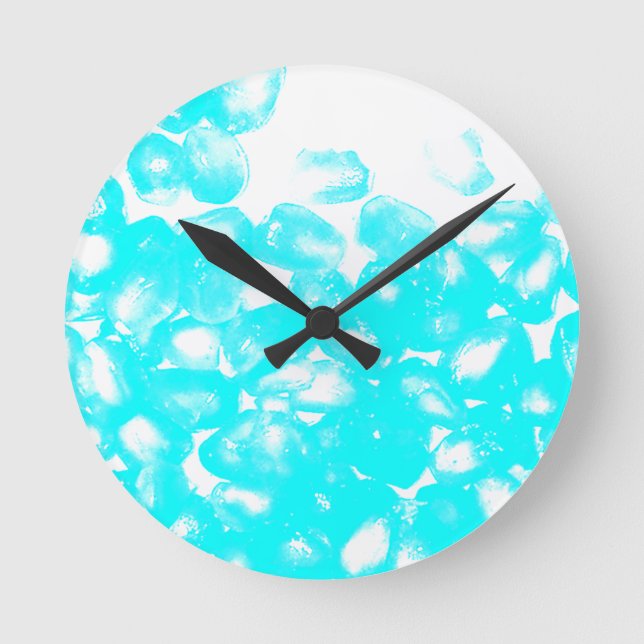 Horloge Ronde Turquoise Bleu Blanc Abstrait Motif Moderne Cadeau (Recto)