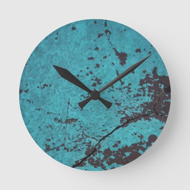 Horloge Ronde Turquoise bleu rouillé (Recto)