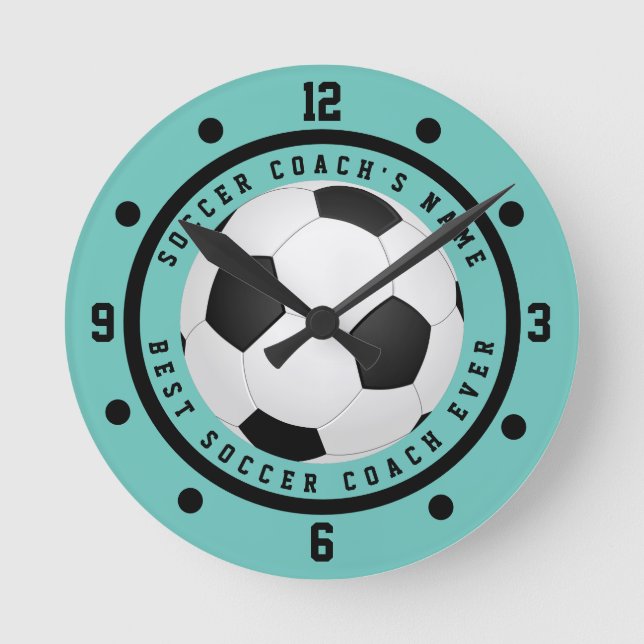 Horloge ronde Turquoise Blue Boy's Soccer Coach (Recto)