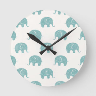 Horloge Ronde Turquoise Cute Elephant Motif
