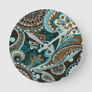Horloge Ronde Turquoise et marron vintage paisley neuf