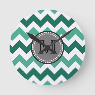 Horloge Ronde Turquoise et Mint Chevron Zigzag Monogram