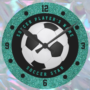 Horloge Ronde Turquoise Faux Parties scintillant Garçons Footbal