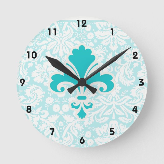 Horloge Ronde Turquoise Fleur de lis (Recto)