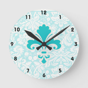 Horloge Ronde Turquoise Fleur de lis