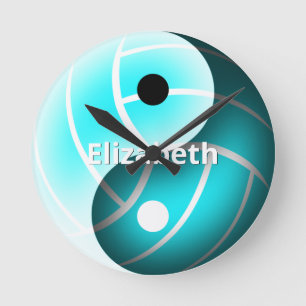 Horloge Ronde turquoise girls yin yang volley personalized