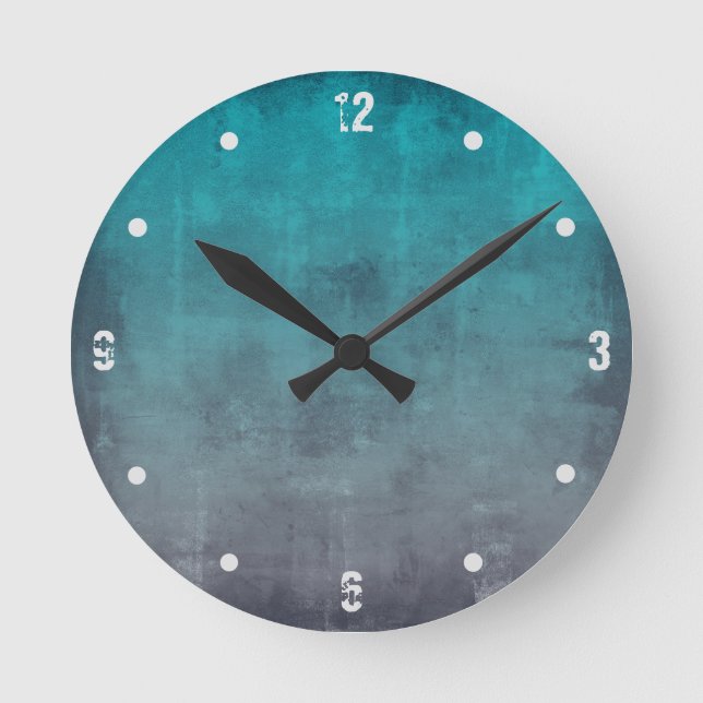 Horloge Ronde Turquoise Gris moderne Rustique ombre Abstrait (Recto)