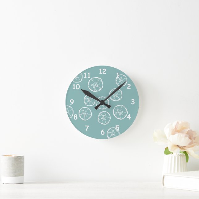 Horloge Ronde Turquoise maison de plage sable $ coques petite ta (Maison)