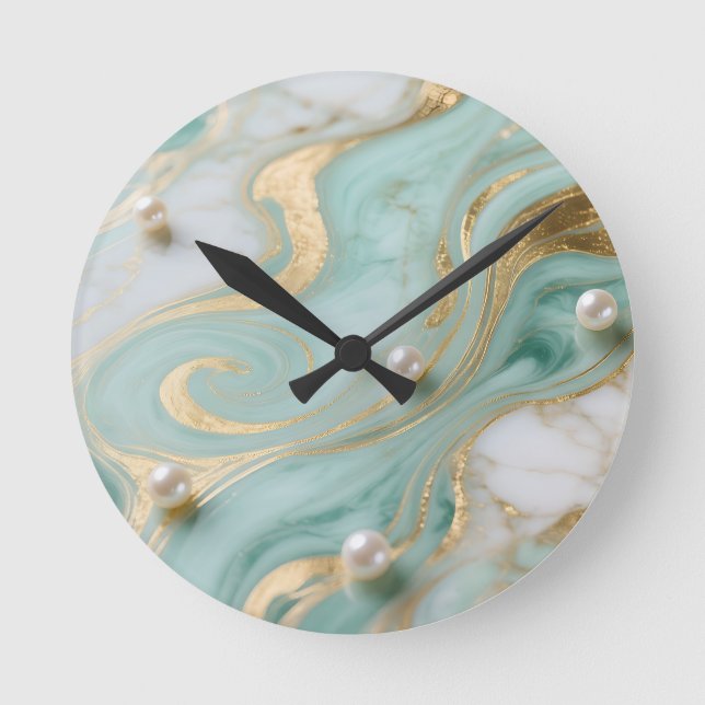 Horloge Ronde Turquoise Marbre Perle Or Tourbillon (Recto)