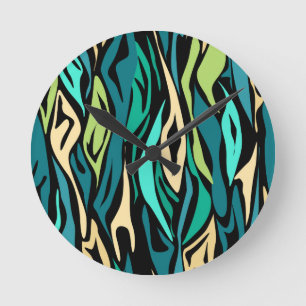 Horloge Ronde Turquoise noir abstrait