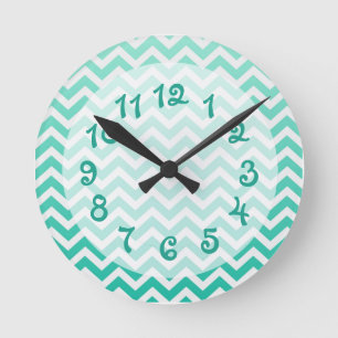 Horloge Ronde Turquoise Ombre Chevron