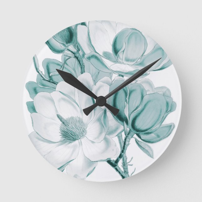 Horloge Ronde Turquoise rêve de Magnolia (Recto)