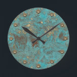 Horloge Ronde Turquoise Teal & Gold Copper Vintage Antique<br><div class="desc">Turquoise Teal & Gold Copper Vintage Antique Clock.</div>