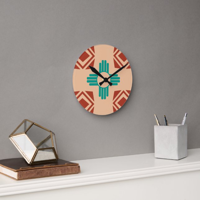Horloge Ronde Turquoise Zia Tribal Brown Tan (Bureau)
