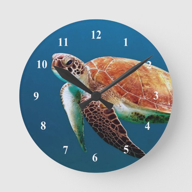 Horloge Ronde Turtle Blue Water Sea Photo (Recto)
