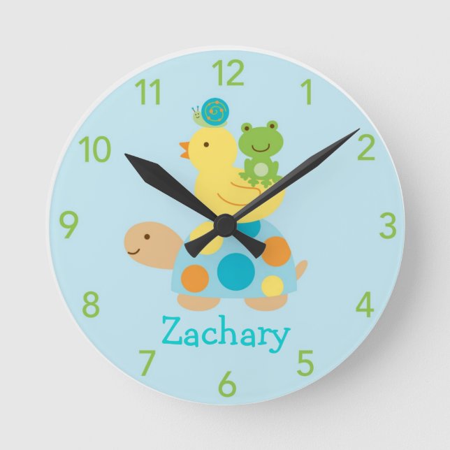 Horloge Ronde Turtle Frog Duck Personalized Nursery Wall Clock (Recto)