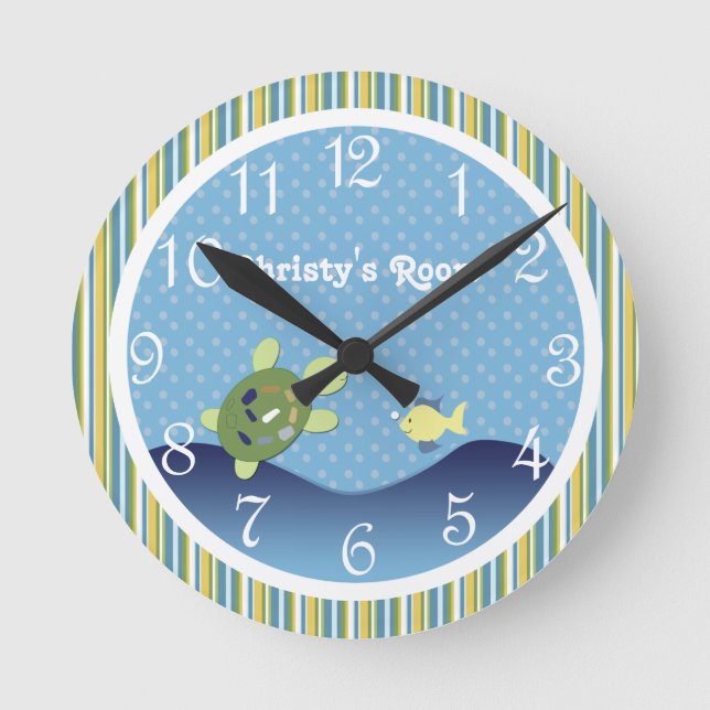 Horloge Ronde Turtle Ocean Reef Nursery Personalized Wall Clock (Recto)