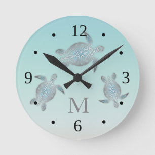 Horloge Ronde Turtles Beach Style Silver Turquoise Monogramme