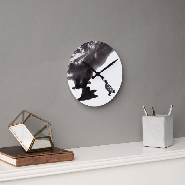 Horloge Ronde Tuschekunst chinois avec motif canard (Bureau)