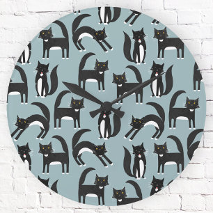 Horloge Ronde Tuxedo Black and White Cats