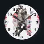 Horloge Ronde Tuxedo Cat Cat Art Animal Childs Pink Round<br><div class="desc">Tuxedo Cat Cats Art Animal Childs. Designed from my original watercolour art.</div>