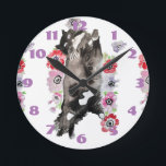 Horloge Ronde Tuxedo Cat Cat Art Animal Childs Pink Round<br><div class="desc">Tuxedo Cat Cats Art Animal Childs. Designed from my original watercolour art.</div>