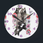 Horloge Ronde Tuxedo Cat Cat Art Animal Childs Pink Round<br><div class="desc">Tuxedo Cat Cats Art Animal Childs. Designed from my original watercolour art.</div>