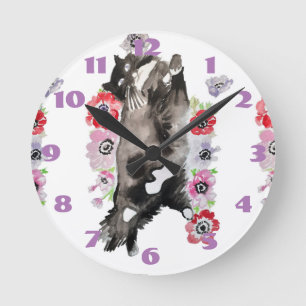 Horloge Ronde Tuxedo Cat Cat Art Animal Childs Pink Round
