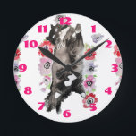 Horloge Ronde Tuxedo Chat Chats Art Animal Enfants Rose<br><div class="desc">Tuxedo Cat Cats Art Animal Childs. Designed from my original watercolour art.</div>