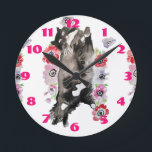 Horloge Ronde Tuxedo Chat Chats Art Animal Enfants Rose<br><div class="desc">Tuxedo Cat Cats Art Animal Childs. Designed from my original watercolour art.</div>