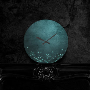 Horloge Ronde Twilight Turquoise   Etoiles de lumière vertes pro