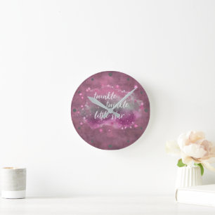 Horloge Ronde Twinkle Little Star Dusty Mauve rose gris argent