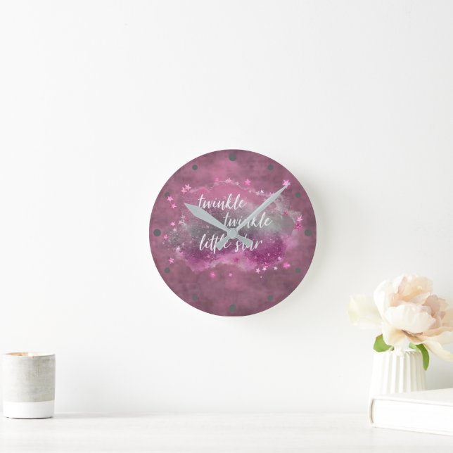 Horloge Ronde Twinkle Little Star | Dusty Mauve rose gris argent (Maison)