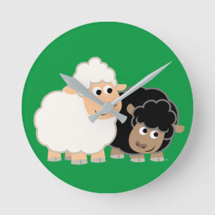 Horloge Ronde Two Cute Cartoon Sheep