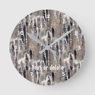 Horloge Ronde Typhas Douces Motif Nature Personnalisé