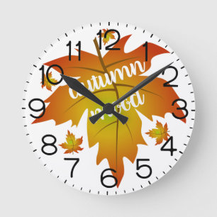 Horloge Ronde typo automne feuilles d'érable
