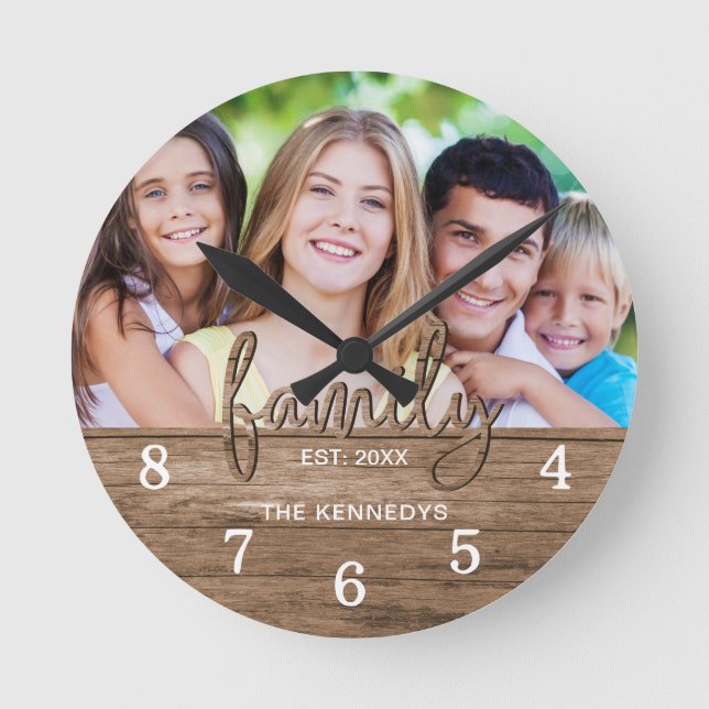 Horloge Ronde Typographie de la famille du bois rustique Photo F (Recto)
