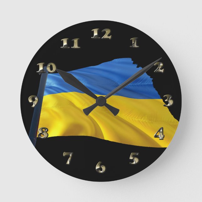 Horloge Ronde Ukraine Drapeau - Guerre, Politique, Souffrance (Recto)