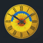 Horloge Ronde Ukraine Tournesol & drapeau ukrainien / Fleur<br><div class="desc">Wall Clock : Ukrainian Flag & Ukraine</div>